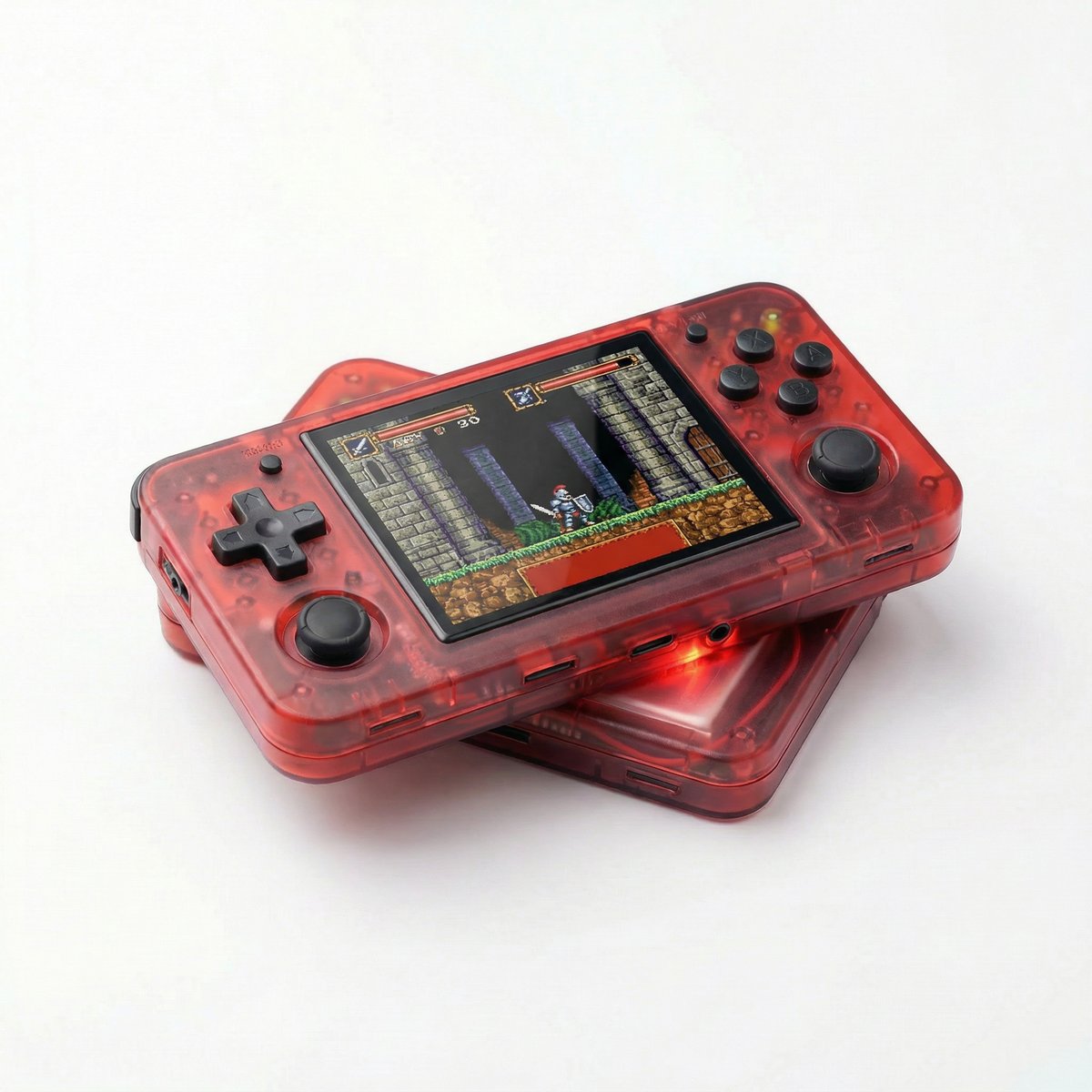 R36S Transparent Red Retro Handheld Console